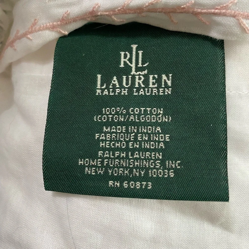 Lauren Ralph Lauren embroidered appliqué, pink rose, cotton, ruffled pillow